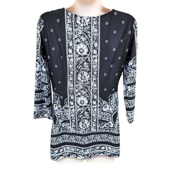 Melissa Paige Blouse Women's Size S Black White Floral Damask Print Career Top - Picture 6 of 9